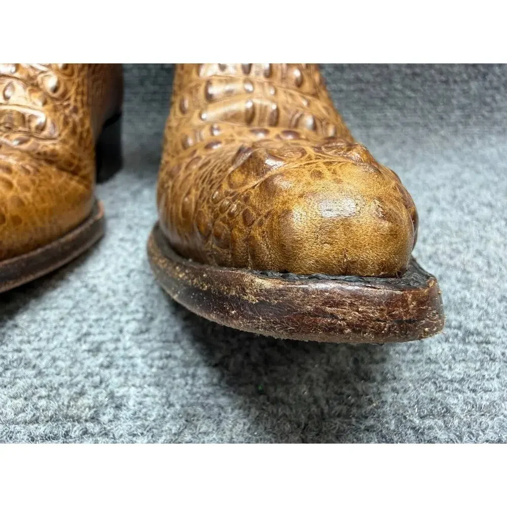 Men Western Cowboy Boots Croc Embossed Leather US 7 Read Description